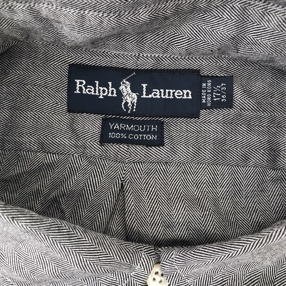 Ralph Lauren Button Down Shirt XXL Navy Herringbone Long Sleeve Pony 17.5 36/37 - Picture 4 of 10